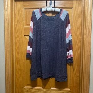 Market & Spruce Dark Gray Sweater with Pink and Cream Stripes